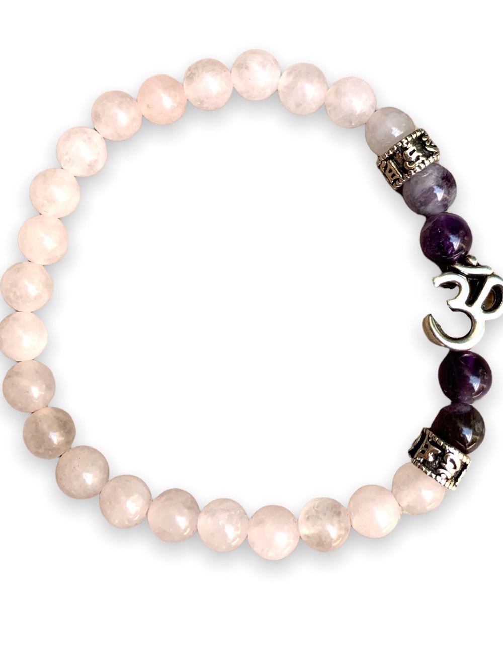 Rose Quartz & Amethyst Stretch Bracelet with Om Charm